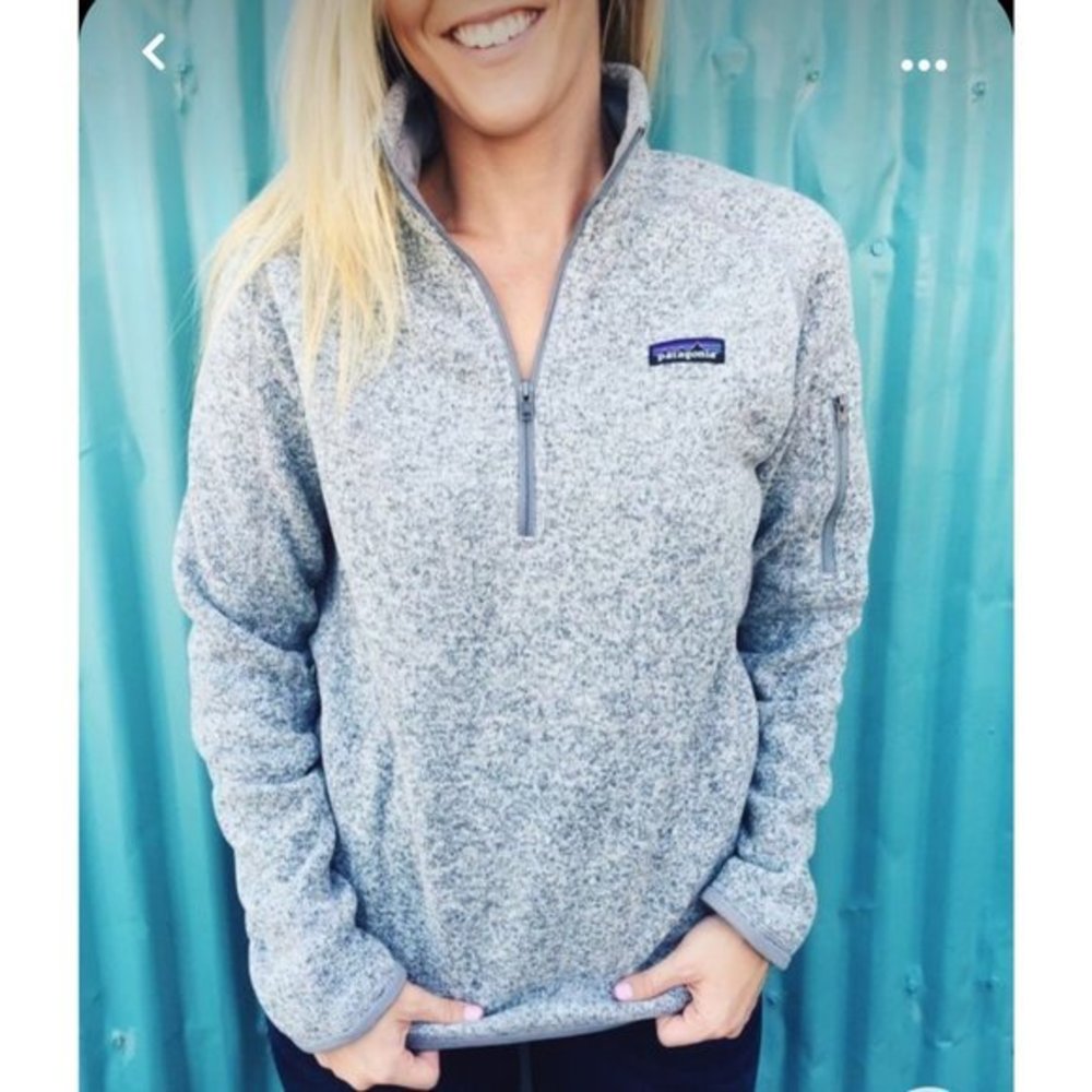 Patagonia Small Gray Pullover Jacket White Better Sweater 1/4 Zip Top Birch